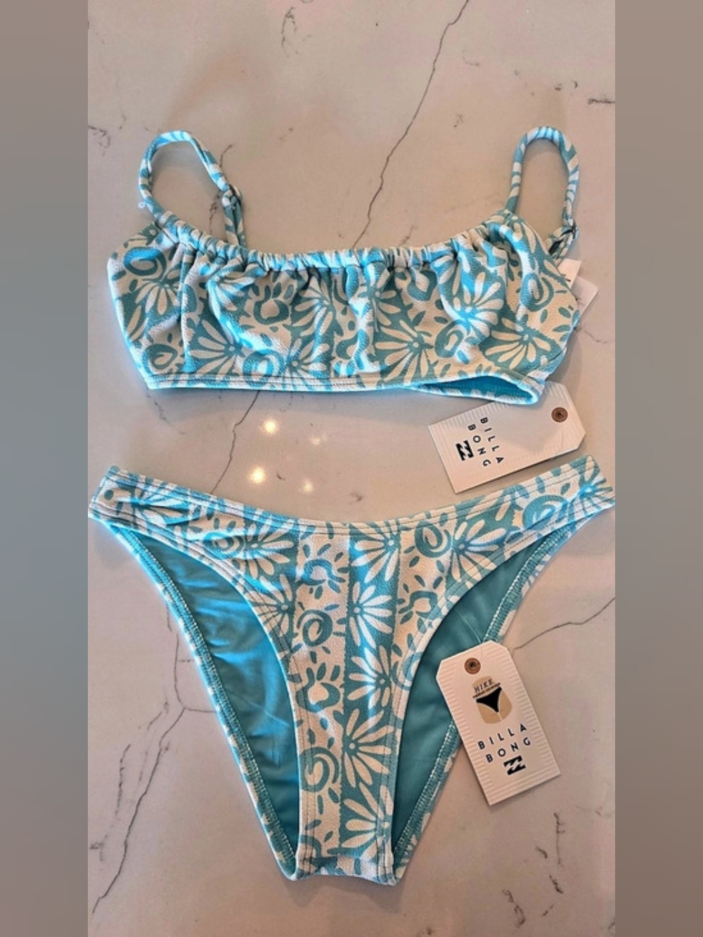 Billabong Bralette Floral 2 Pc Bikini Set Blue & White Women's Sz Small NWT